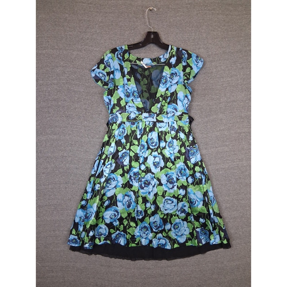 Free People Womens‎ Dress Blue Black Floral 100% Silk Whimsy Goth Fairy Garden